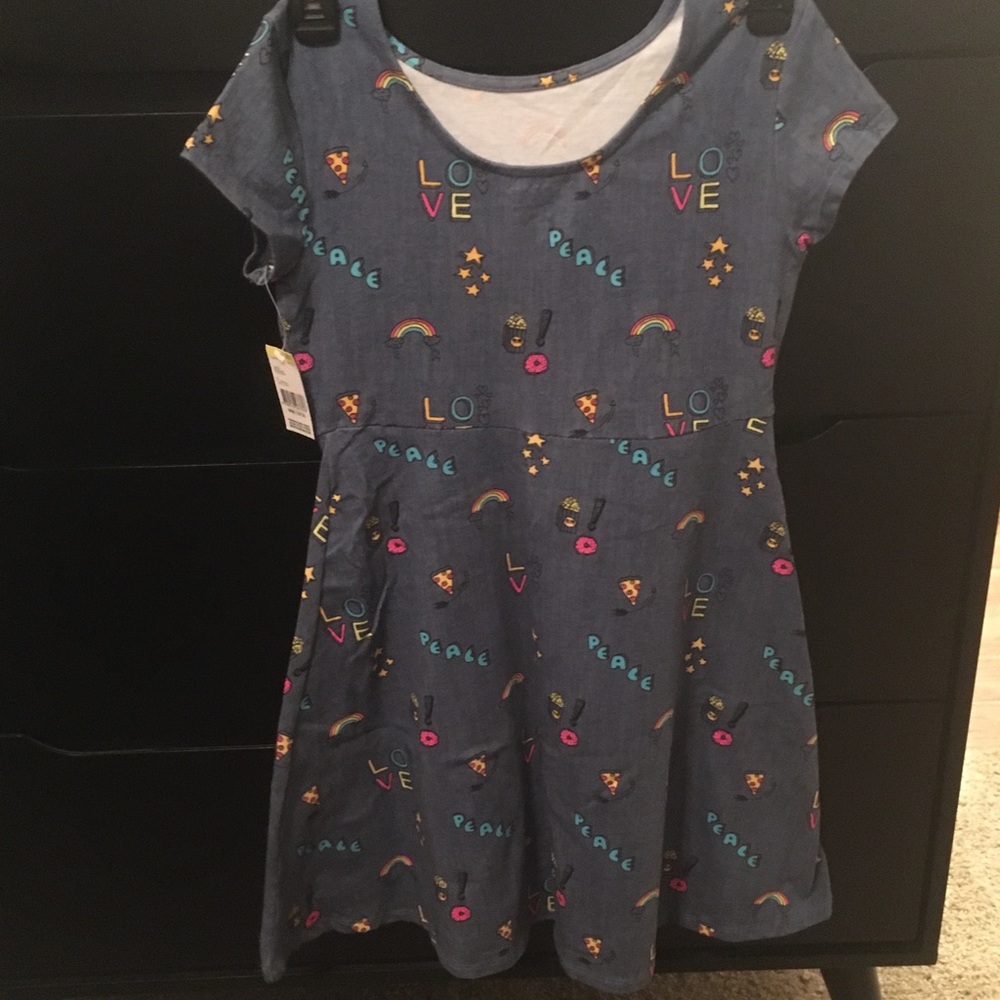 NWT Cool Peace Love Skater Dress with Fast Food Scribbles Tween Girls Size 10 12